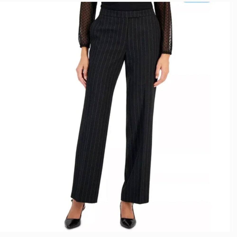 Kasper Women's Plus Size 18 Trousers Dress Pants Wide Leg Black White Pinstripes